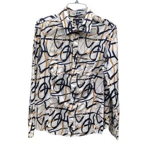 Tommy Hilfiger Patterned Printed Long Sleeve Button Down Casual Shirt Top EUC XL